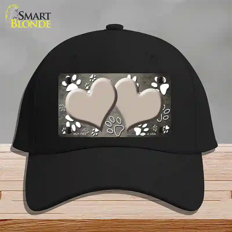 Paw Heart Tan White Novelty License Plate Hat Cotton / Black