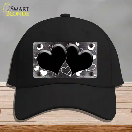 Black White Love Hearts Oil Rubbed Novelty License Plate Hat Cotton / Black