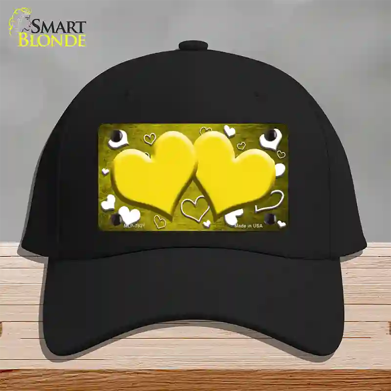 Yellow White Love Hearts Oil Rubbed Novelty License Plate Hat Cotton / Black