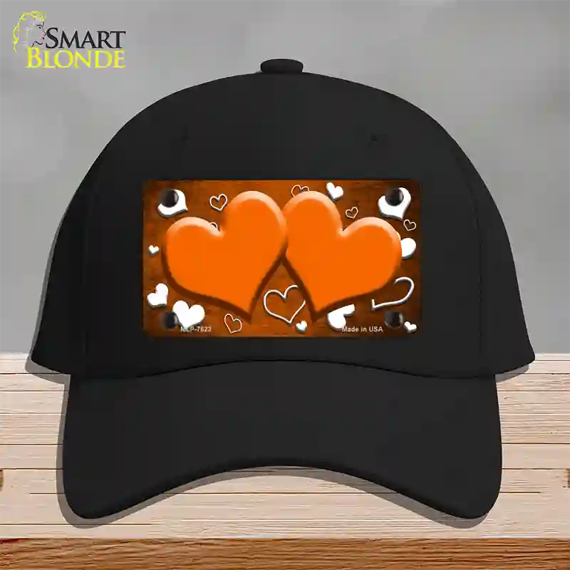 Orange White Love Hearts Oil Rubbed Novelty License Plate Hat Cotton / Black