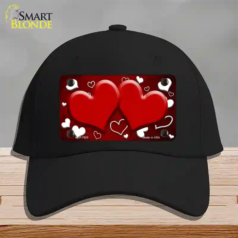 Red White Love Hearts Oil Rubbed Novelty License Plate Hat Cotton / Black