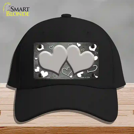 Gray White Love Hearts Oil Rubbed Novelty License Plate Hat Cotton / Black