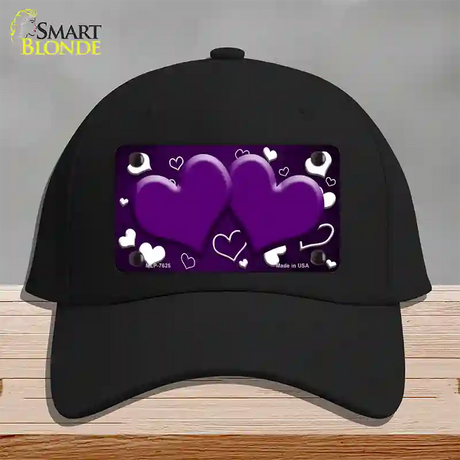 Purple White Love Hearts Oil Rubbed Novelty License Plate Hat Cotton / Black