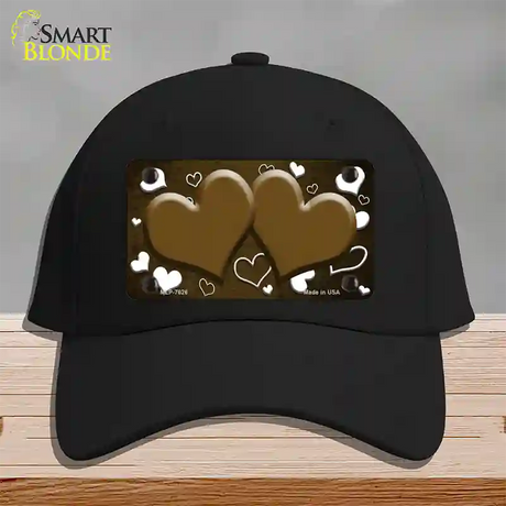 Brown White Love Hearts Oil Rubbed Novelty License Plate Hat Cotton / Black