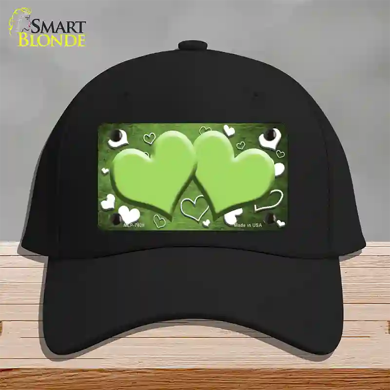 Lime Green White Love Hearts Oil Rubbed Novelty License Plate Hat Cotton / Black