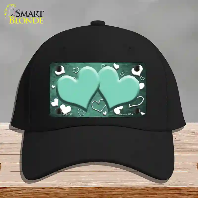 Mint White Love Hearts Oil Rubbed Novelty License Plate Hat Cotton / Black