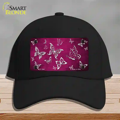 Pink White Butterfly Oil Rubbed Novelty License Plate Hat Cotton / Black