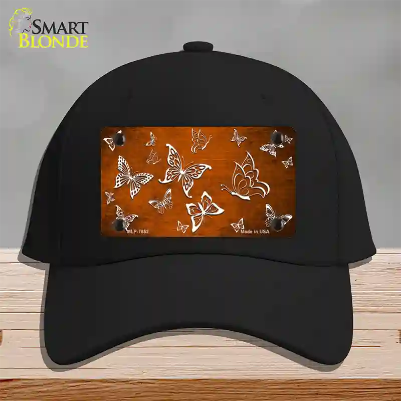 Orange White Butterfly Oil Rubbed Novelty License Plate Hat Cotton / Black