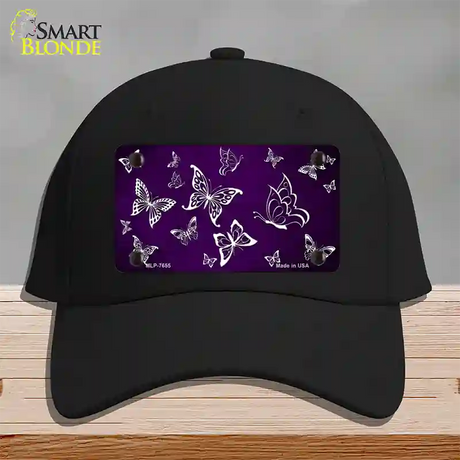 Purple White Butterfly Oil Rubbed Novelty License Plate Hat Cotton / Black