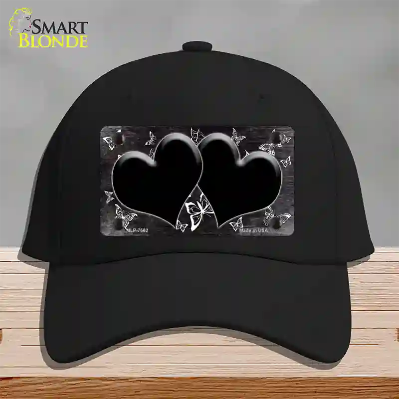 Black White Hearts Butterfly Oil Rubbed Novelty License Plate Hat Cotton / Black