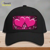 Pink White Hearts Butterfly Oil Rubbed Novelty License Plate Hat Cotton / Black