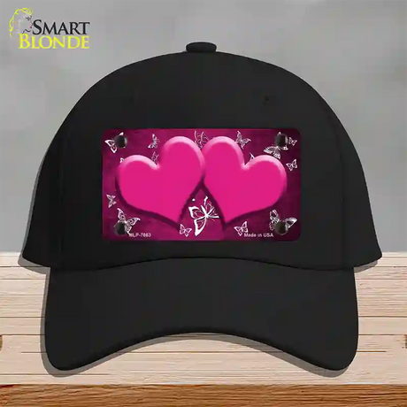 Pink White Hearts Butterfly Oil Rubbed Novelty License Plate Hat Cotton / Black