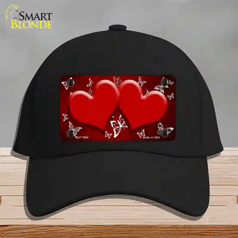 Red White Hearts Butterfly Oil Rubbed Novelty License Plate Hat Cotton / Black