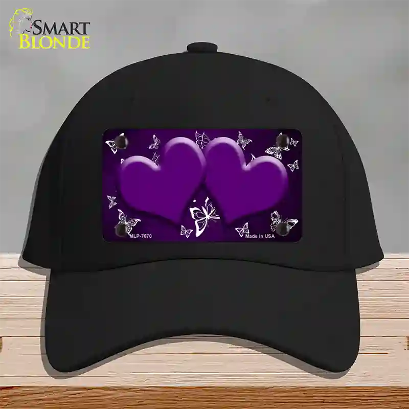 Purple White Hearts Butterfly Oil Rubbed Novelty License Plate Hat Cotton / Black