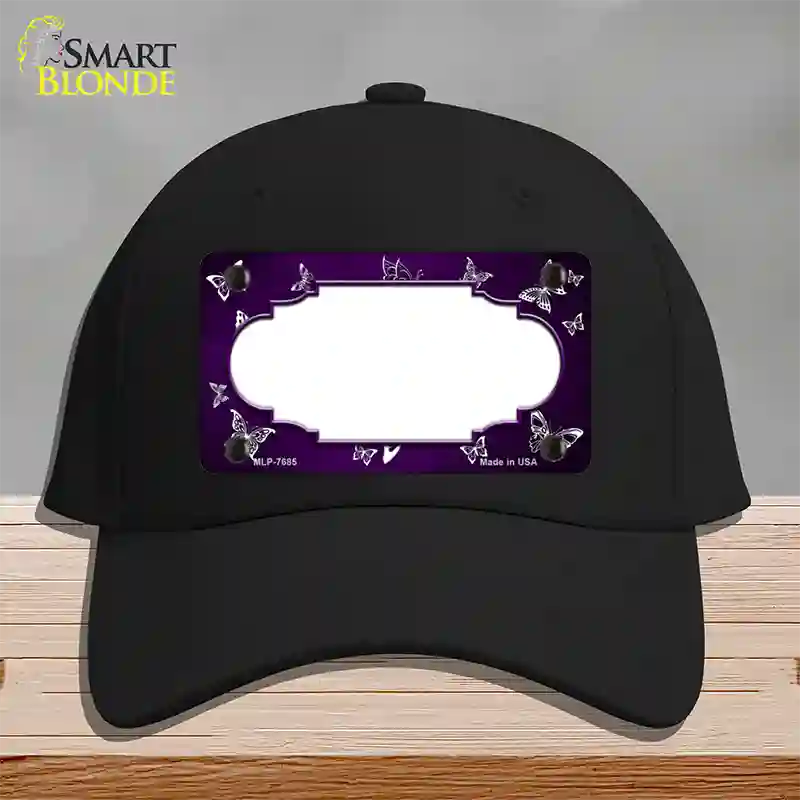 Purple White Scallop Butterfly Oil Rubbed Novelty License Plate Hat Cotton / Black