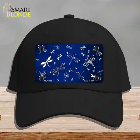 Blue White Dragonfly Oil Rubbed Novelty License Plate Hat Cotton / Black