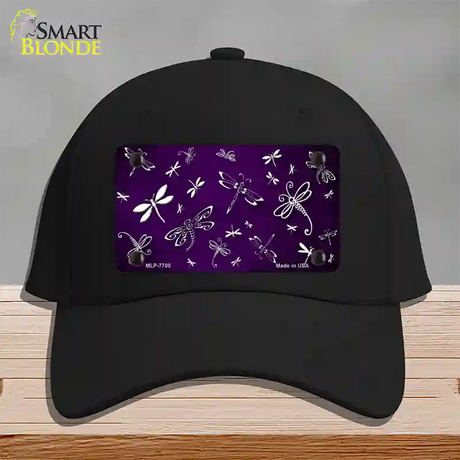 Purple White Dragonfly Oil Rubbed Novelty License Plate Hat Cotton / Black