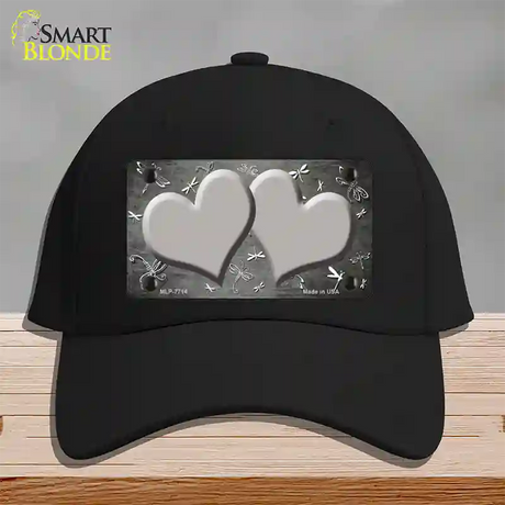 Gray White Dragonfly Hearts Oil Rubbed Novelty License Plate Hat Cotton / Black