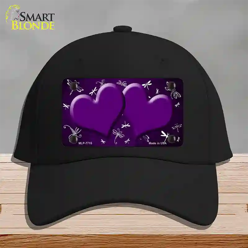 Purple White Dragonfly Hearts Oil Rubbed Novelty License Plate Hat Cotton / Black