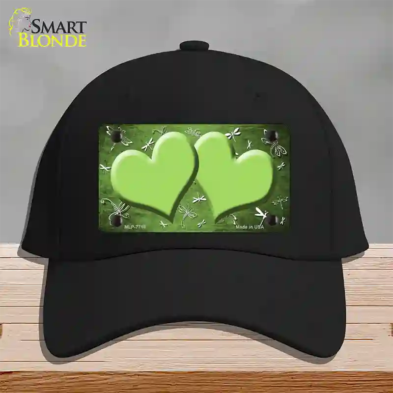 Lime Green White Dragonfly Hearts Oil Rubbed Novelty License Plate Hat Cotton / Black