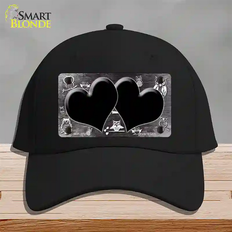 Black White Owl Hearts Oil Rubbed Novelty License Plate Hat Cotton / Black