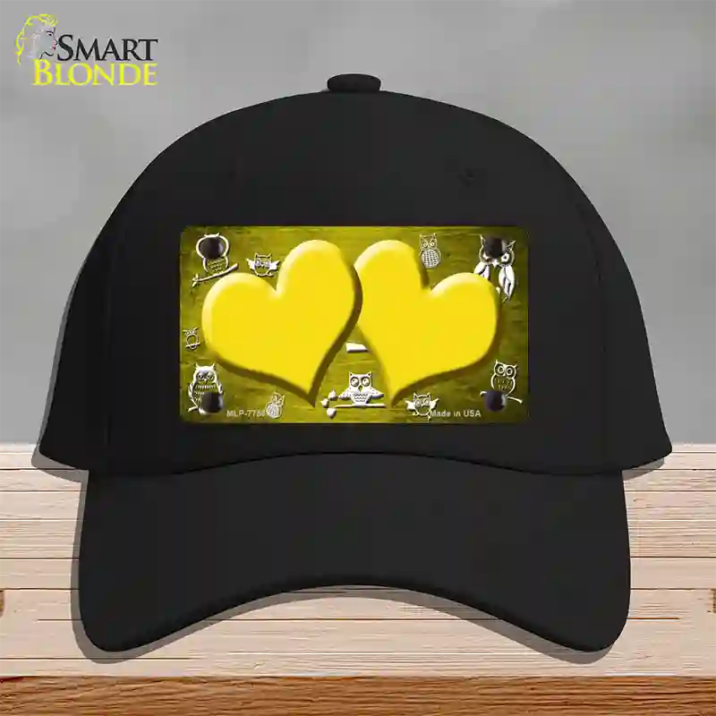 Yellow White Owl Hearts Oil Rubbed Novelty License Plate Hat Cotton / Black