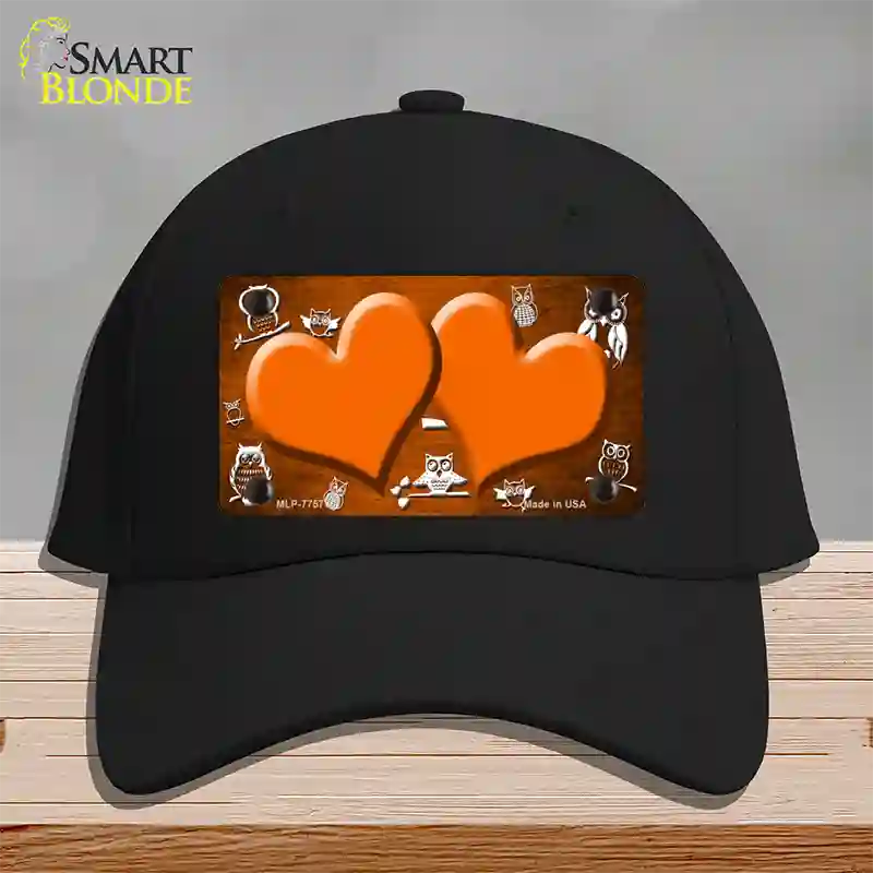 Orange White Owl Hearts Oil Rubbed Novelty License Plate Hat Cotton / Black