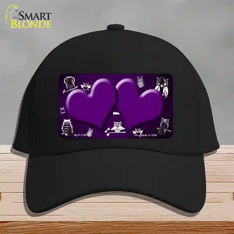 Purple White Owl Hearts Oil Rubbed Novelty License Plate Hat Cotton / Black