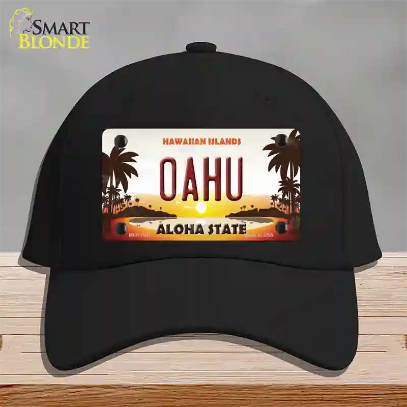 Oahu Hawaiian Islands Novelty License Plate Hat Cotton / Black