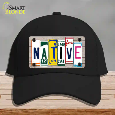 Native License Plate Art Wood Novelty License Plate Hat Cotton / Black