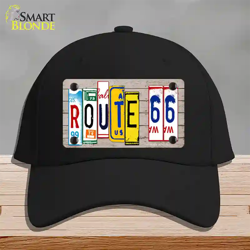 Route 66 License Plate Art Wood Novelty License Plate Hat Cotton / Black