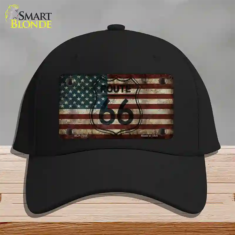 Route 66 American Flag Transparent Novelty License Plate Hat Cotton / Black