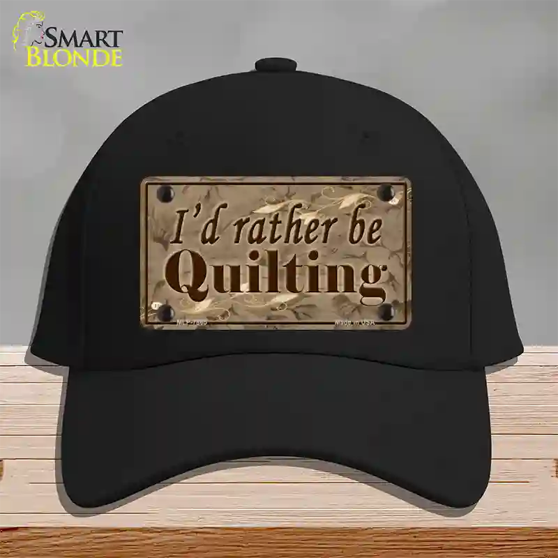 Id Rather Be Quilting Novelty License Plate Hat Cotton / Black