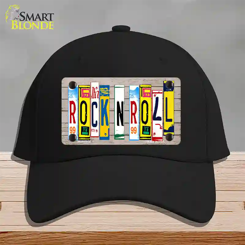 Rock N Roll Wood License Plate Art Novelty License Plate Hat Cotton / Black