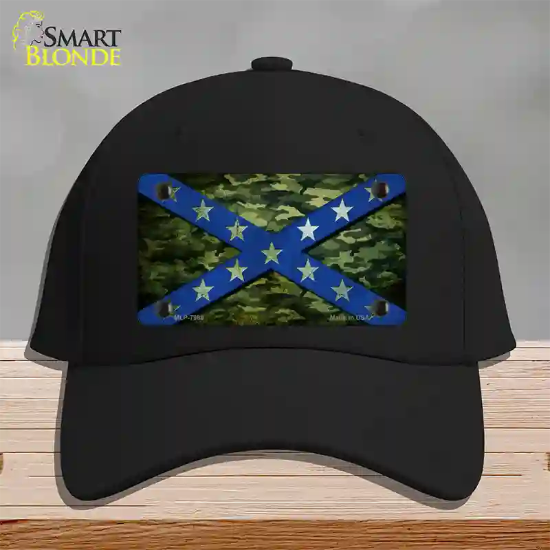 Confederate Stripes Blue Camo Novelty License Plate Hat Cotton / Black