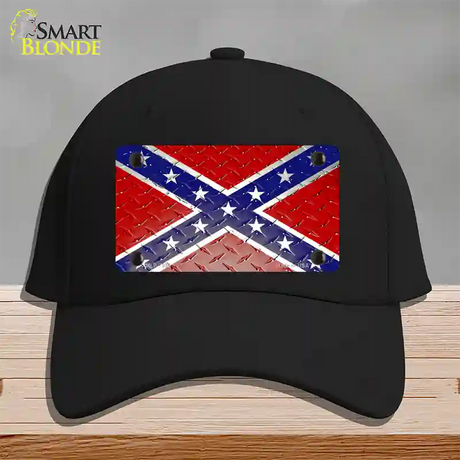 Confederate Flag Diamond Novelty License Plate Hat Cotton / Black