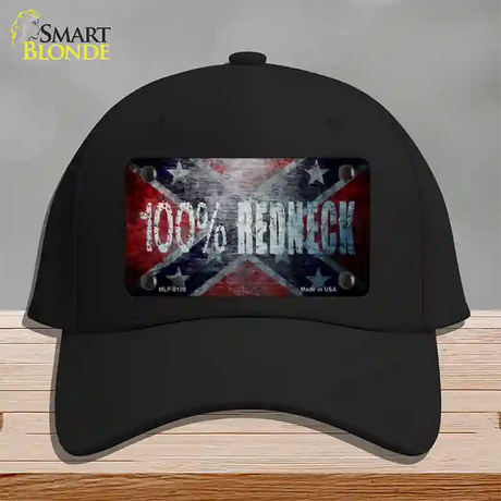 100% Redneck Confederate Novelty License Plate Hat Cotton / Black