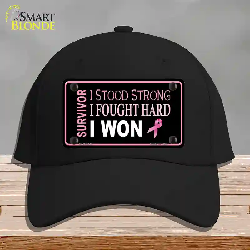 Breast Cancer Survivor Ribbon Novelty License Plate Hat Cotton / Black