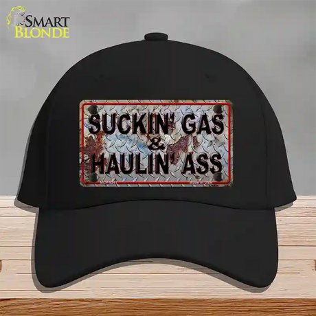 Suckin Gas Haulin Ass Vintage Novelty License Plate Hat Cotton / Black