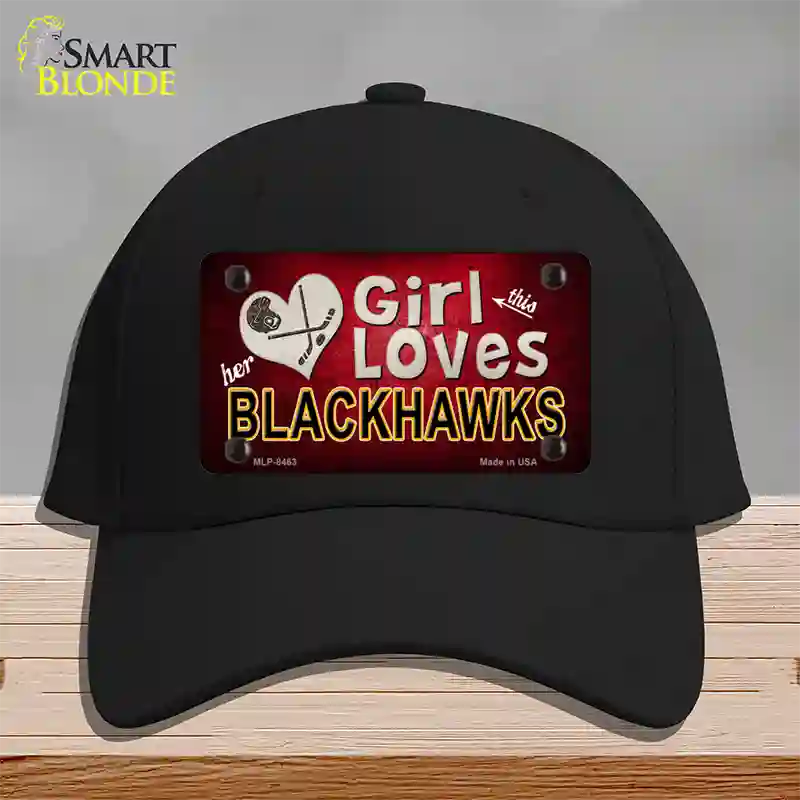 This Girl Loves Her Blackhawks Novelty License Plate Hat Cotton / Black