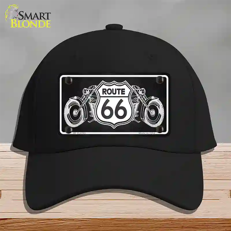 Route 66 With Bikes Novelty License Plate Hat Cotton / Black