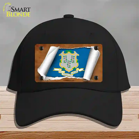 Connecticut Flag Scroll Novelty License Plate Hat Cotton / Black