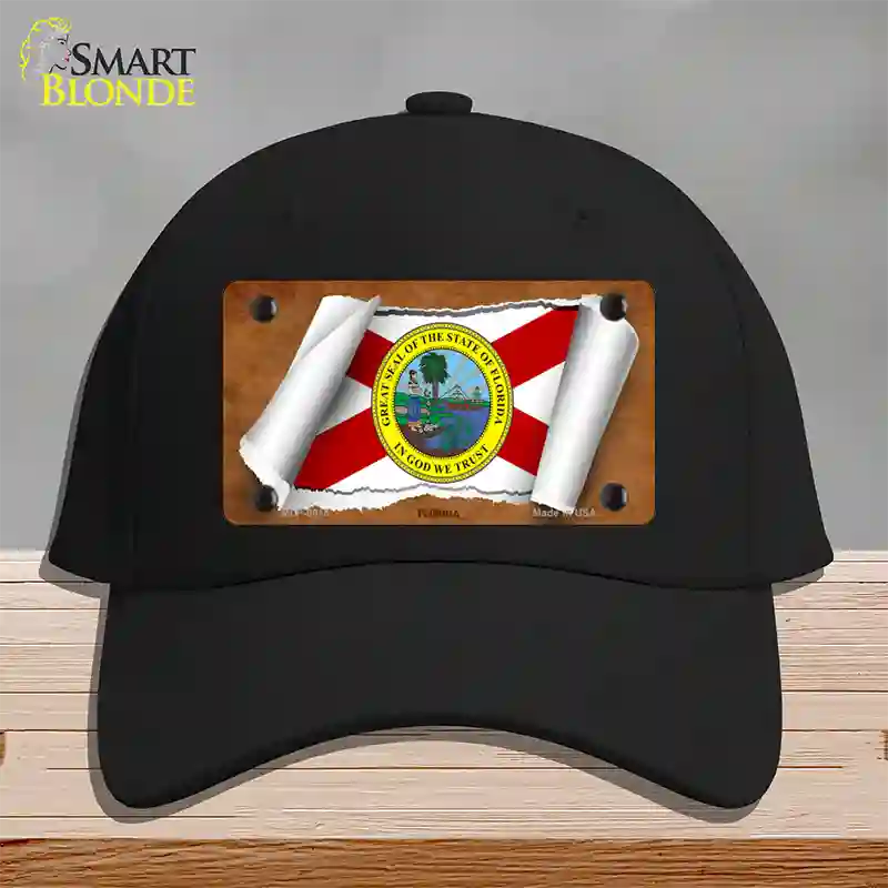 Florida Flag Scroll Novelty License Plate Hat Cotton / Black