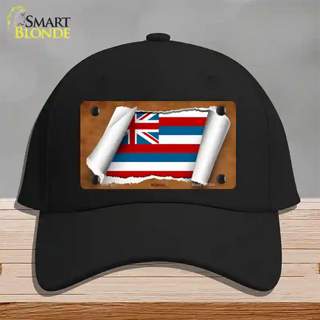 Hawaii Flag Scroll Novelty License Plate Hat Cotton / Black