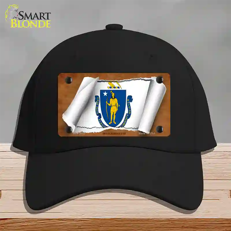 Massachusetts Flag Scroll Novelty License Plate Hat Cotton / Black