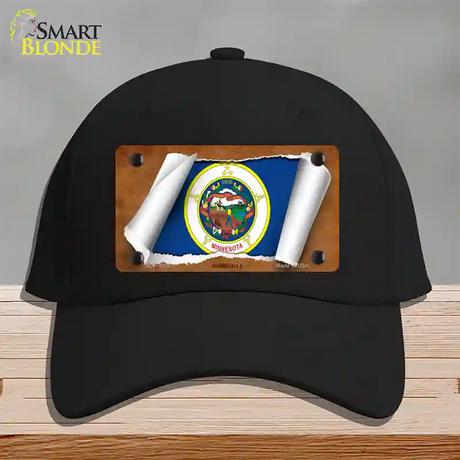 Minnesota Flag Scroll Novelty License Plate Hat Cotton / Black