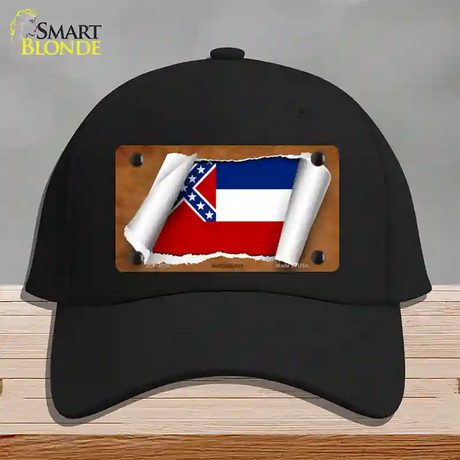 Mississippi Flag Scroll Novelty License Plate Hat Cotton / Black