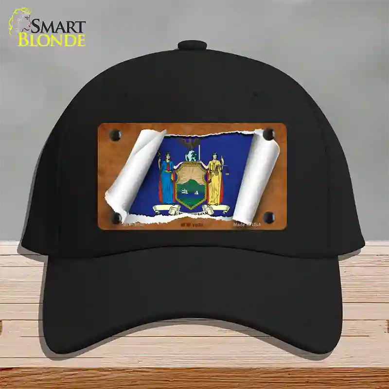 New York Flag Scroll Novelty License Plate Hat Cotton / Black