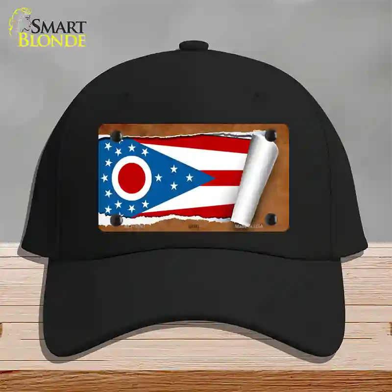 Ohio Flag Scroll Novelty License Plate Hat Cotton / Black