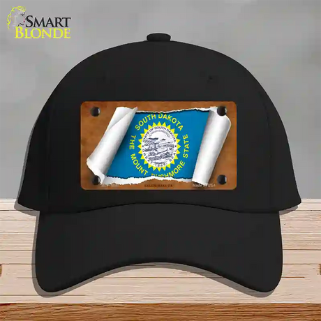 South Dakota Flag Scroll Novelty License Plate Hat Cotton / Black